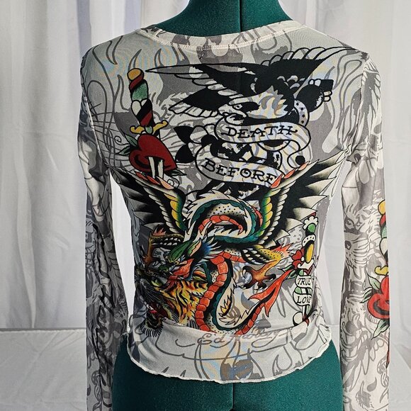 Ed Hardy Tattoo-Print Long-Sleeve Shirt – Size S - Picture 3 of 5